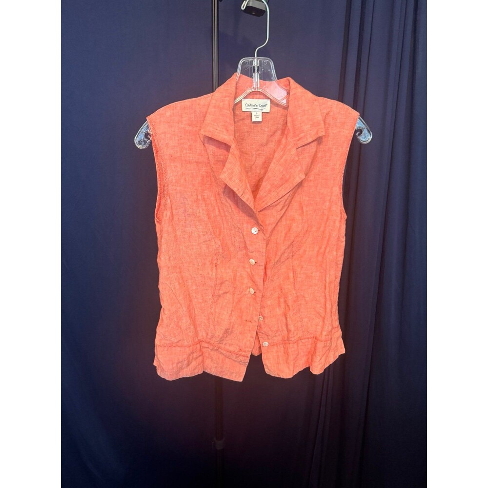 Coldwater Creek Orange Linen Button Front Vest Top Y2K Coastal Grandmacore